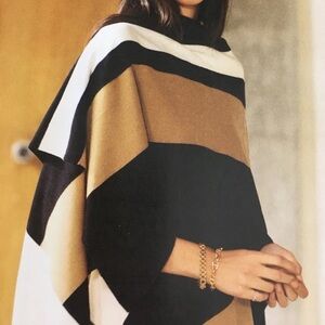 Parrish LA Stevie Poncho Sweater Black Camel Color Block Lagenlook One size